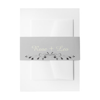 Cintas Para Invitaciones Ivory y Plata Banda de Vientre de Lujo para Boda
