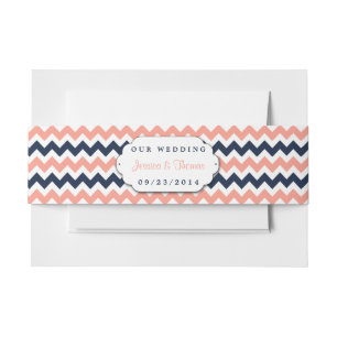 Cintas Para Invitaciones La moderna colección de Bodas Chevron - rosa y mar
