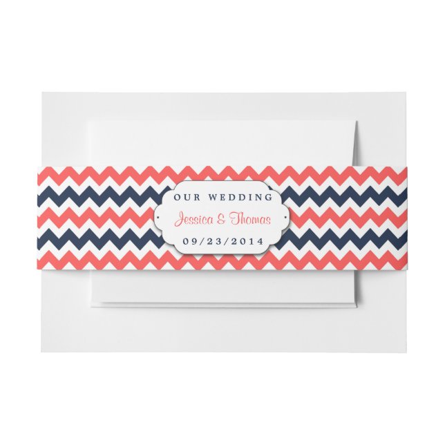 Cintas Para Invitaciones La moderna colección de Bodas de Chevron Navy & Co (Anverso Ejemplo)