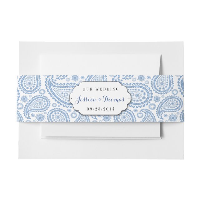 Cintas Para Invitaciones La moderna colección de Bodas Paisley - Azul (Anverso Ejemplo)