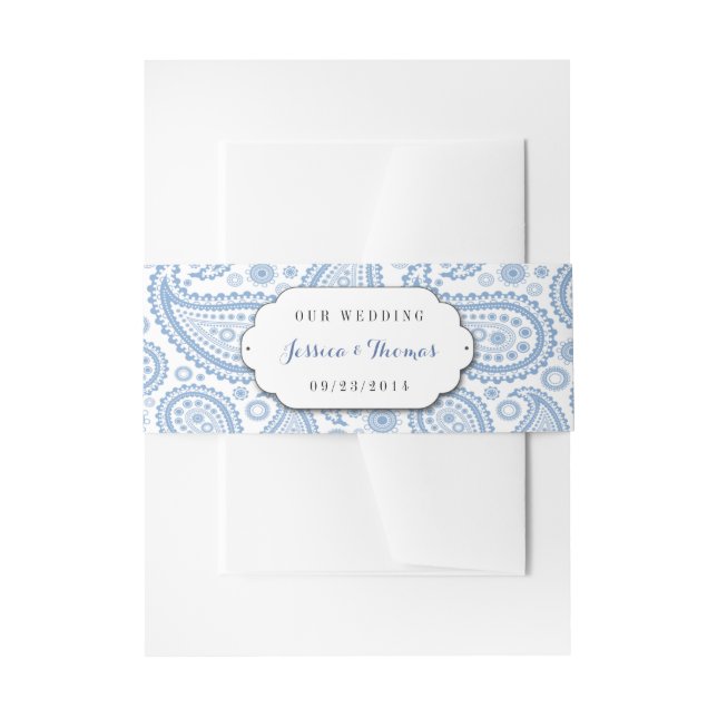 Cintas Para Invitaciones La moderna colección de Bodas Paisley - Azul (Anverso Ejemplo)