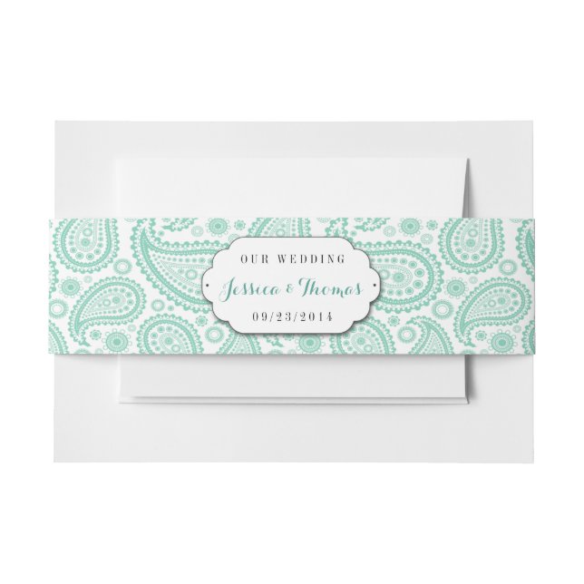 Cintas Para Invitaciones La moderna colección de Bodas Paisley - Verde (Anverso Ejemplo)