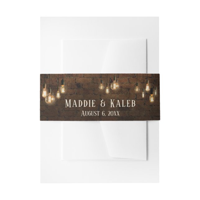Cintas Para Invitaciones Ladrillos industriales, luces Edison, nombres y fe (Anverso Ejemplo)
