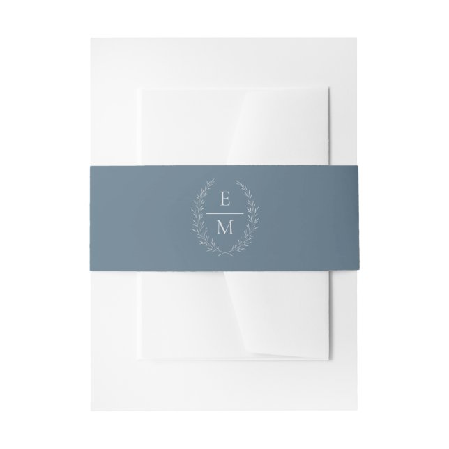 Cintas Para Invitaciones Laurel Dusty Blue Monogram Wedding Band (Anverso Ejemplo)