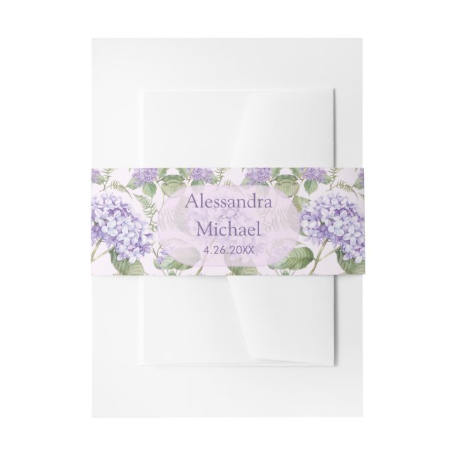 Cintas Para Invitaciones Lavanda acuarela Hidrangea Flores Boda (Anverso Ejemplo)