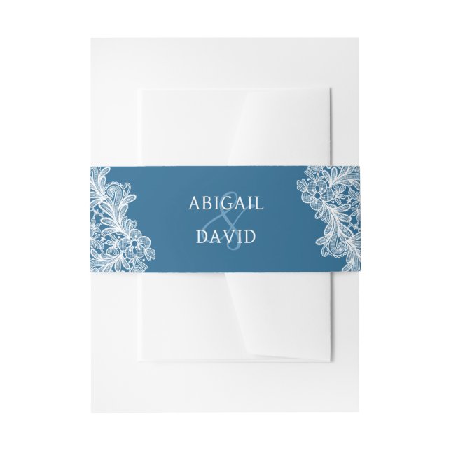 Cintas Para Invitaciones Lazo blanco sobre el Boda azul (Anverso Ejemplo)