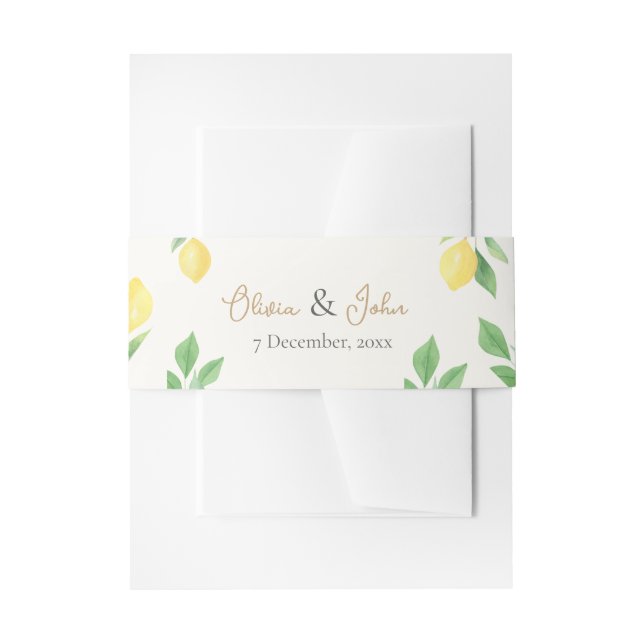 Cintas Para Invitaciones Lemon Citrus Green Wedding Invitation Belly Band (Anverso Ejemplo)