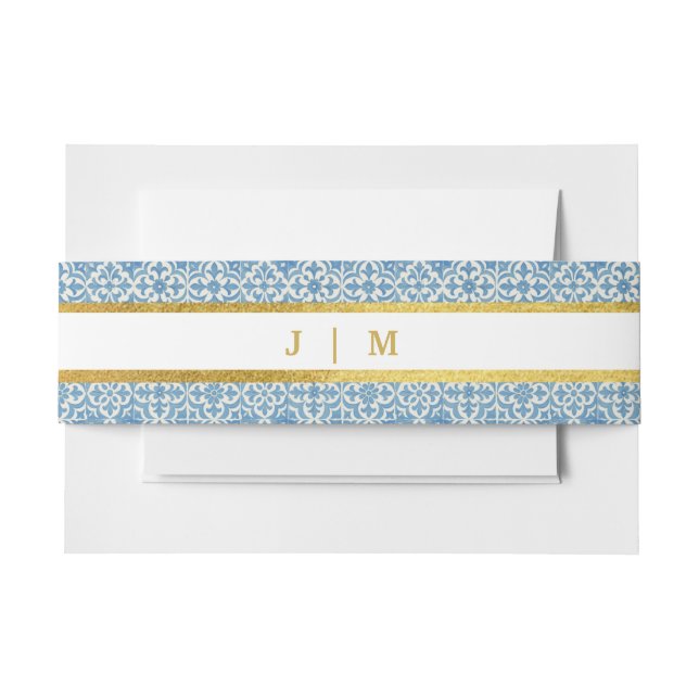 Cintas Para Invitaciones Lemon mediterráneo y mosaico azul (Anverso Ejemplo)