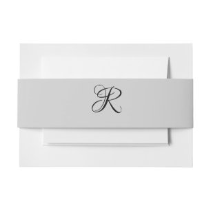 Cintas Para Invitaciones Letra inicial de caligrafía 3D negra   Gris pastel