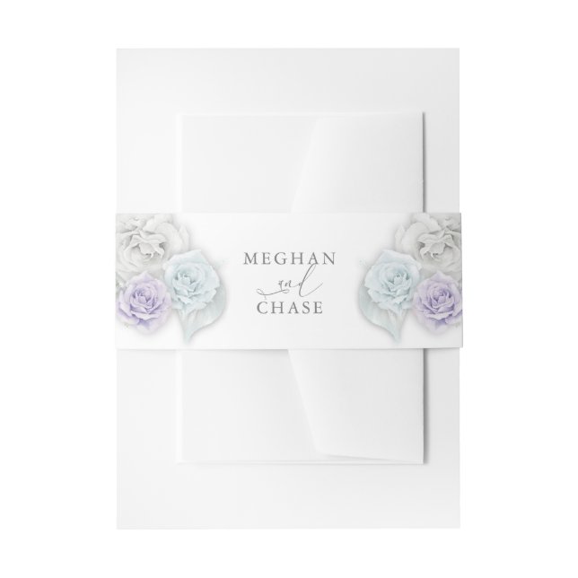 Cintas Para Invitaciones Lilac blanco y Rosas azules bebés (Anverso Ejemplo)