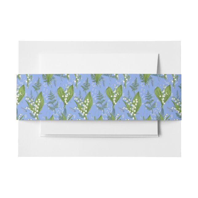 Cintas Para Invitaciones Lily of Valley con Ferns || Azul (Anverso Ejemplo)