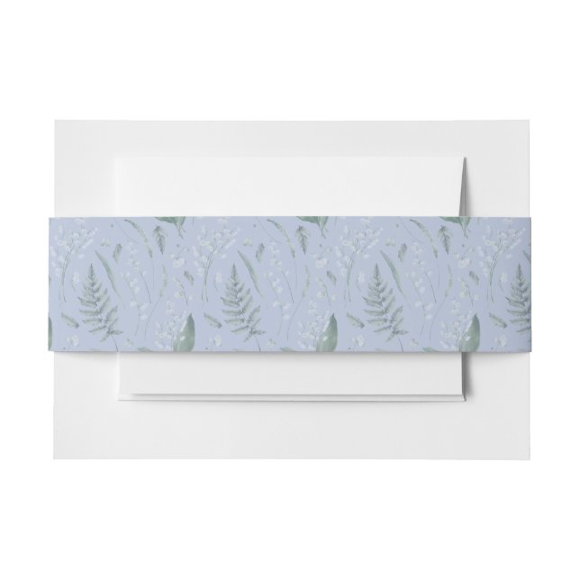 Cintas Para Invitaciones Lily of Valley con Ferns || Azul Claro (Anverso Ejemplo)