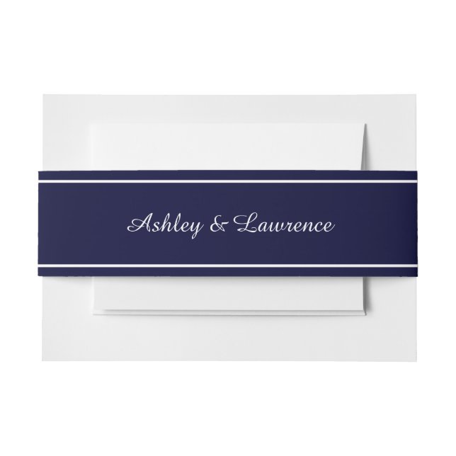 Cintas Para Invitaciones Línea blanca de los azules marinos elegantes (Anverso Ejemplo)