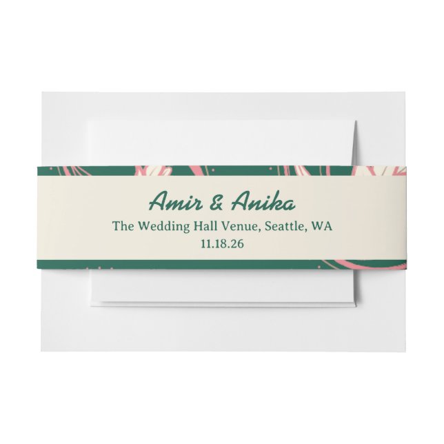 Cintas Para Invitaciones Linterna de Loto Verde Rosa Menú de Boda Hindú (Anverso Ejemplo)