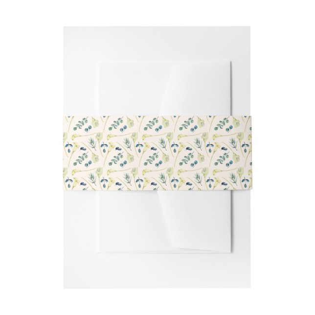 Cintas Para Invitaciones Lirio de Cala Blanco y Eucalipto  (Anverso Ejemplo)
