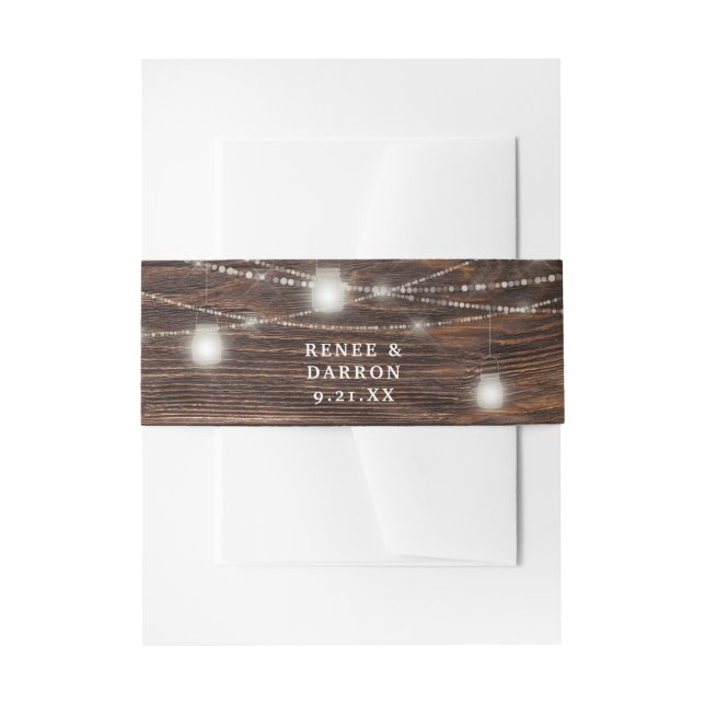 Cintas Para Invitaciones Luces de cadena Mason Jar de Madera y Blanco (Anverso Ejemplo)