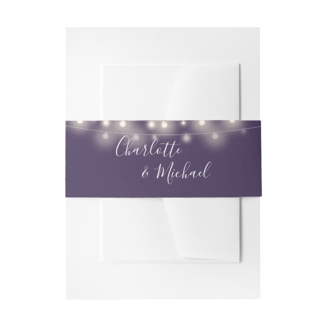 Cintas Para Invitaciones Luces de Cadena Moradas con Letra Característica (Anverso Ejemplo)