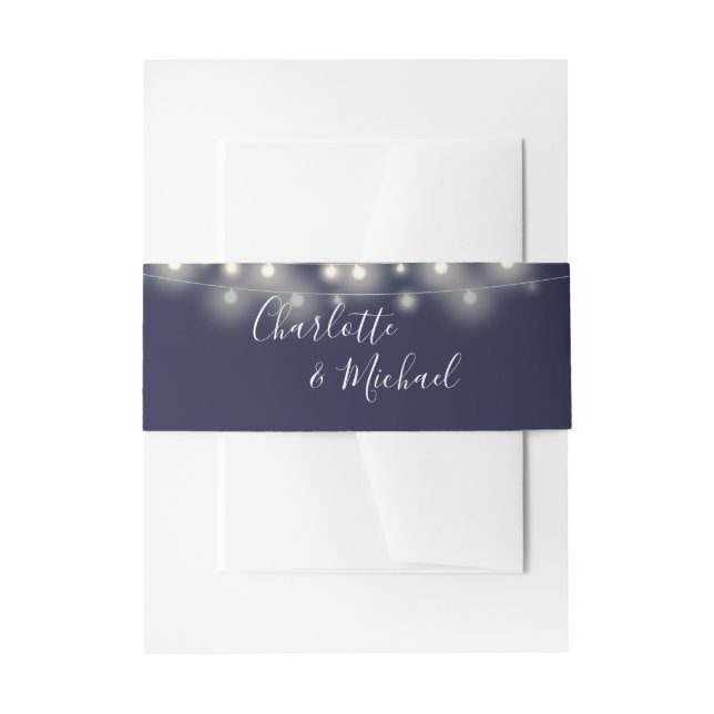 Cintas Para Invitaciones Luces de Cuerda Azules Marino Firma Script (Anverso Ejemplo)