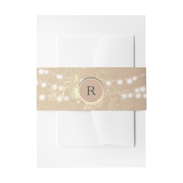 Cintas Para Invitaciones Luces de Cuerda con Monograma Rústico para Bodas (Anverso Ejemplo)