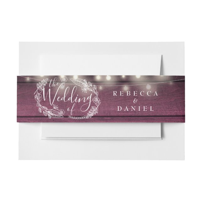 Cintas Para Invitaciones Luces de Cuerda de Madera Roja Rústica para Boda F (Anverso Ejemplo)