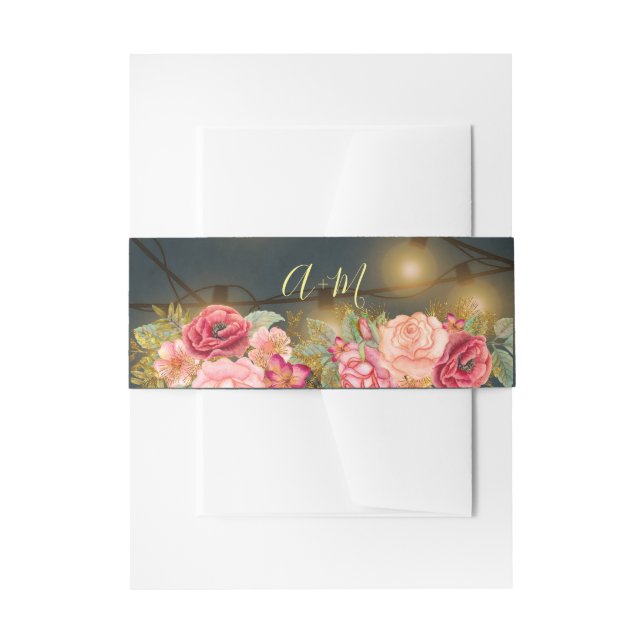 Cintas Para Invitaciones Luces de torbellino rosadas boda monograma (Anverso Ejemplo)
