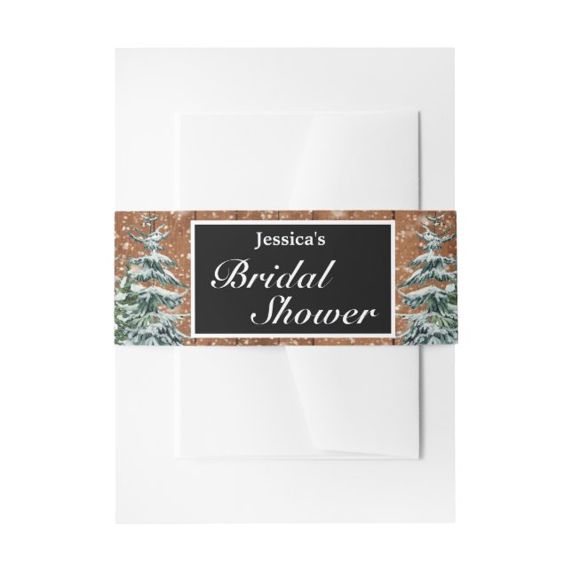 Cintas Para Invitaciones Madera nevada negra y ducha de novias de pino fore (Anverso Ejemplo)