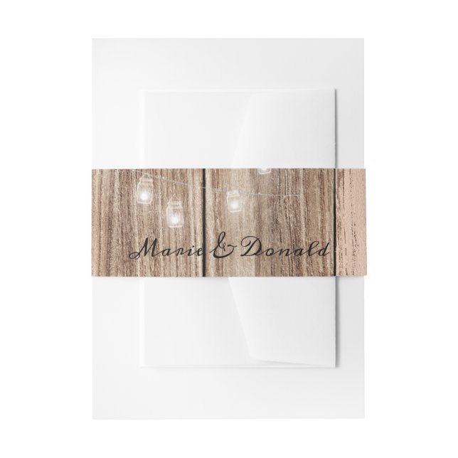 Cintas Para Invitaciones Madera Rosa Rústica y Linternas (Anverso Ejemplo)