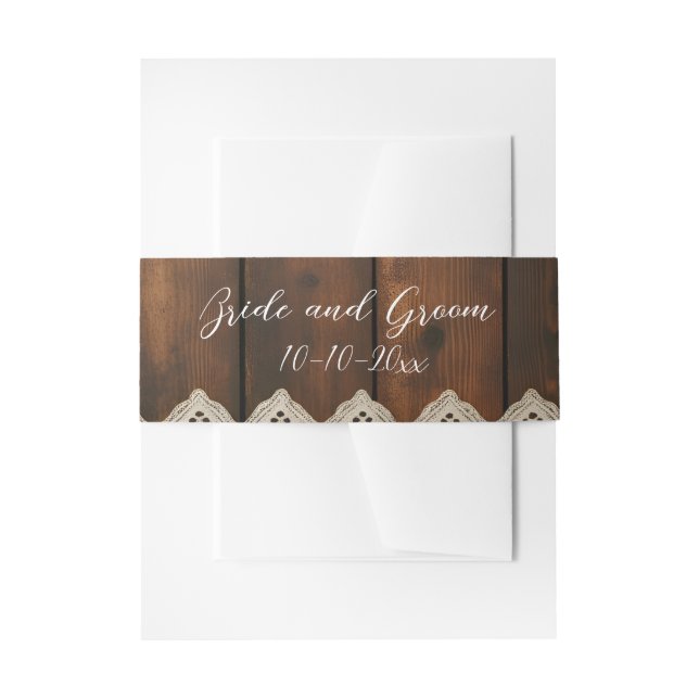Cintas Para Invitaciones Madera Rústica y Encaje (Anverso Ejemplo)