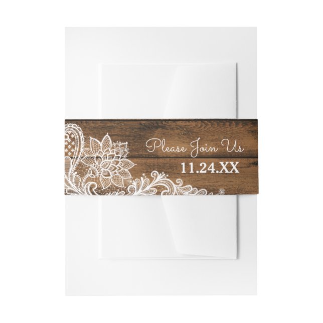 Cintas Para Invitaciones Madera y encaje rústicos | BODA (Anverso Ejemplo)