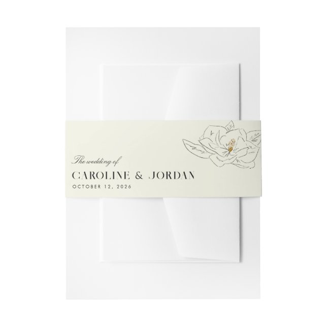 Cintas Para Invitaciones Magnolia blanca Ilustracion Boda mínimo moderno (Anverso Ejemplo)