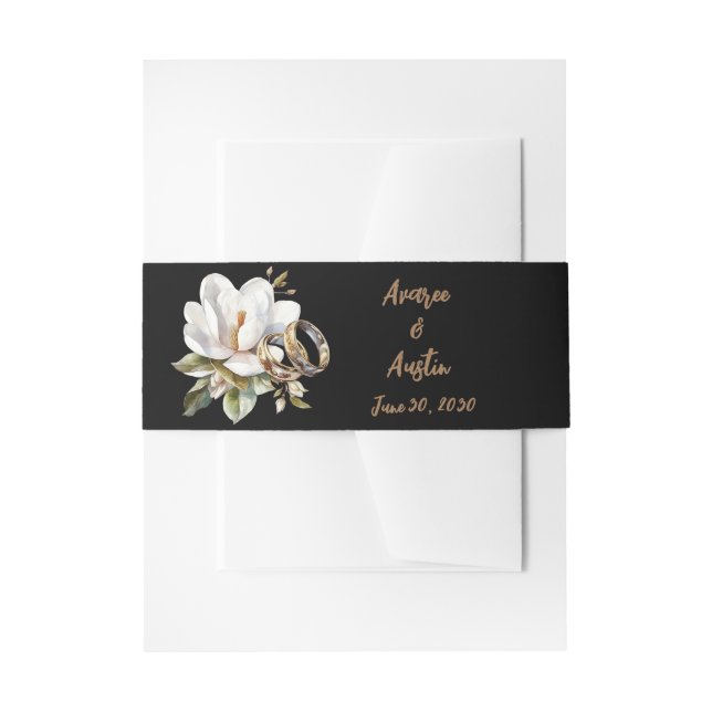 Cintas Para Invitaciones Magnolia Boda Anillos Oro y Negro (Anverso Ejemplo)
