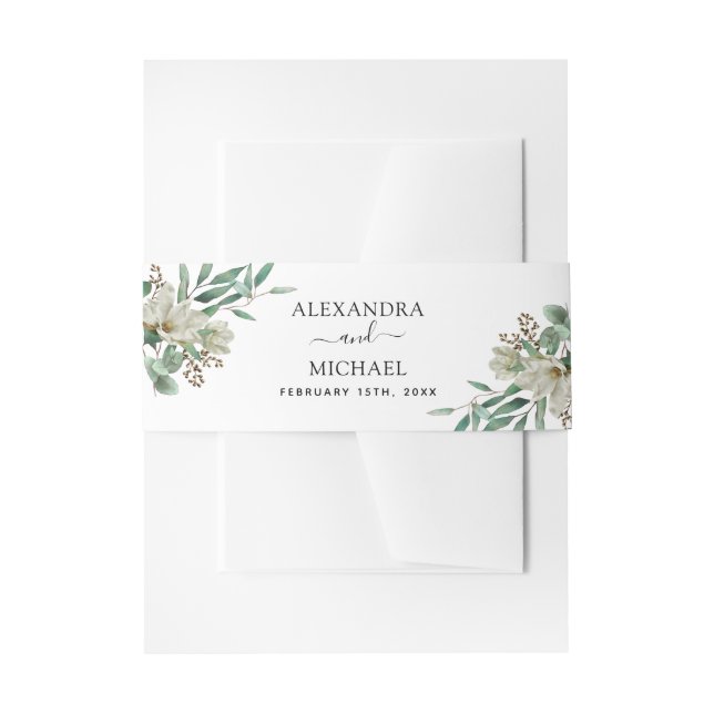 Cintas Para Invitaciones Magnolia Eucalyptus Watercolor Elegante Boda (Anverso Ejemplo)