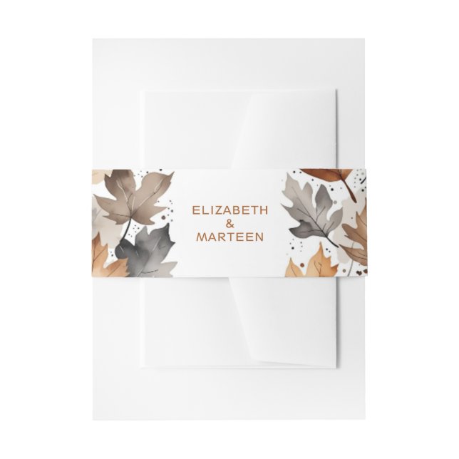 Cintas Para Invitaciones Maíz gris marrón deja banda Belly Boda otoño (Anverso Ejemplo)