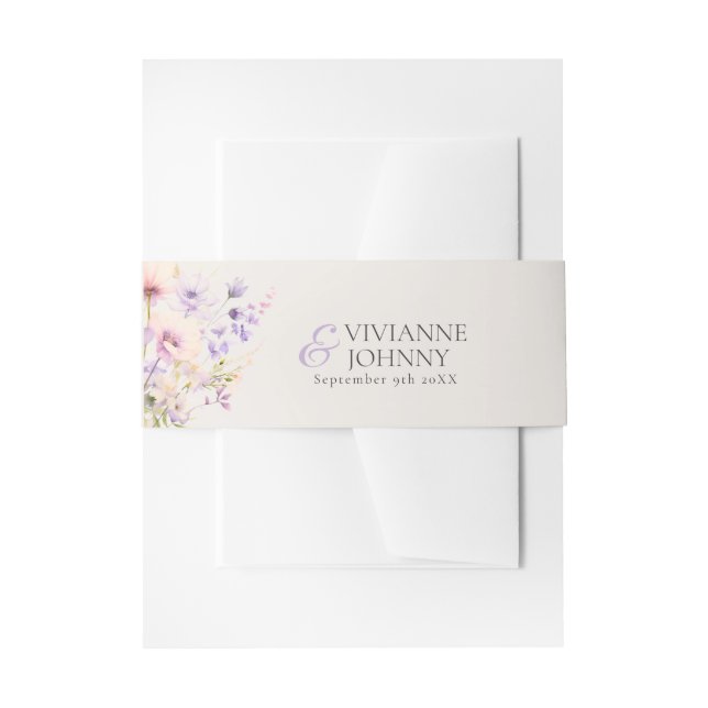 Cintas Para Invitaciones Majestic Garden Wildflowers Lavender Boda (Anverso Ejemplo)