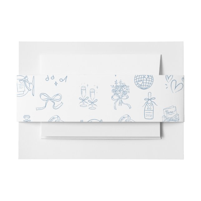 Cintas Para Invitaciones Mano caprichosa dibujada Boda azul ilustrativo (Anverso Ejemplo)
