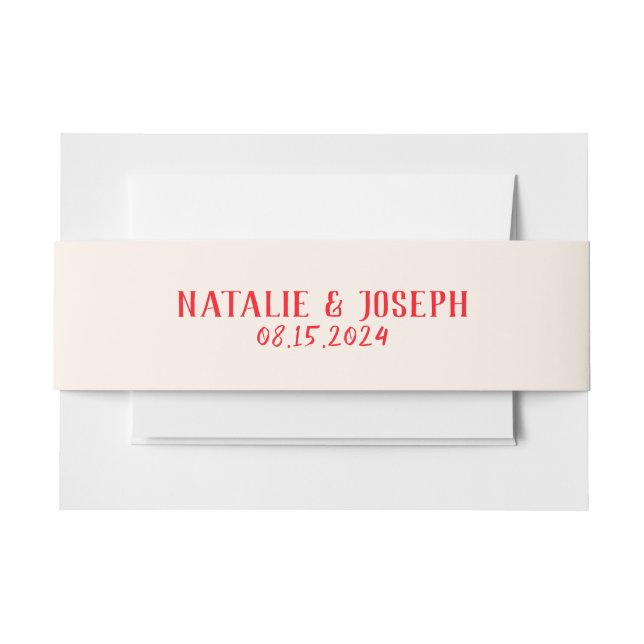 Cintas Para Invitaciones Mano Retro Red Cream Escrito Boda Audaz Único (Anverso Ejemplo)