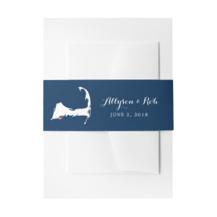 Cintas Para Invitaciones Mapa azul de Falmouth Cape Cod con el corazón el