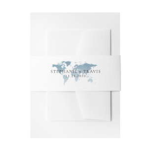 Cintas Para Invitaciones Mapa del mundo azul Destino Boda de viaje Tema