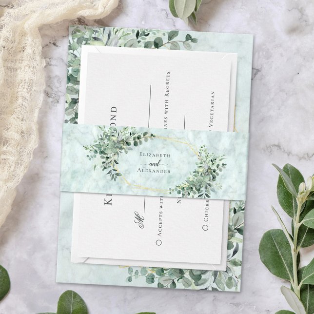 Cintas Para Invitaciones Marble Eucalyptus Greenery Gold Elegant Wedding (Subido por el creador)