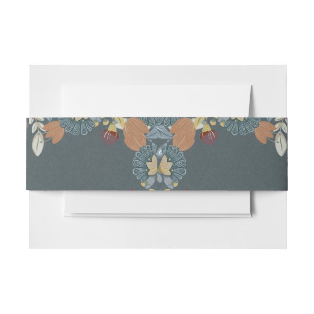 Cintas Para Invitaciones Marco de arte popular en azul marrón (Anverso Ejemplo)