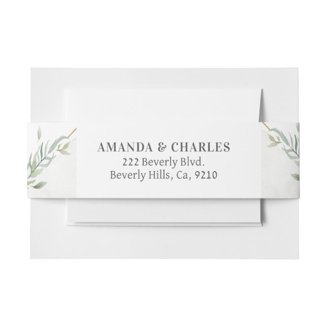 Cintas Para Invitaciones Marco de oro y follaje moderno (Anverso Ejemplo)