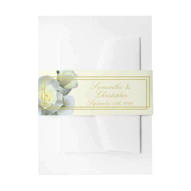 Cintas Para Invitaciones Marco doble rosa blanco elegante con guión dorado (Anverso Ejemplo)