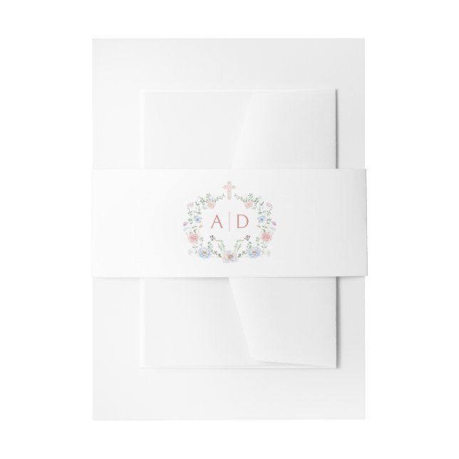 Cintas Para Invitaciones Marco floral elegante Monogramas Bodas religiosos (Anverso Ejemplo)