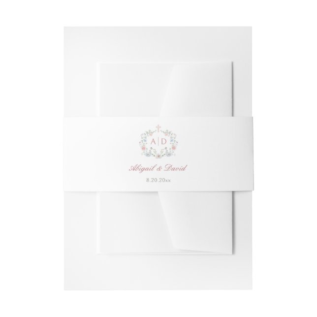 Cintas Para Invitaciones Marco floral Monogramas Bodas religiosos (Anverso Ejemplo)