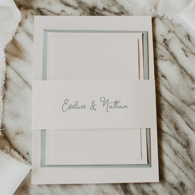 Cintas Para Invitaciones Marfil dulce y caprichoso y verde sabio | BODA (Elegant ivory cream belly bands with sage green script)