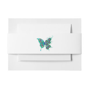 Cintas Para Invitaciones Mariposa con plumas de pavo real verde