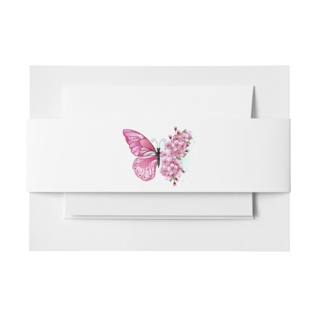 Cintas Para Invitaciones Mariposa de flores con Sakura rosa (Anverso Ejemplo)