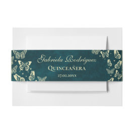 Cintas Para Invitaciones Mariposa elegante de oro verde esmeralda Quinceañe