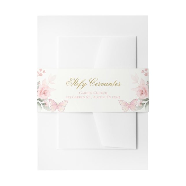 Cintas Para Invitaciones Mariposa rosa Quinceañera (Anverso Ejemplo)