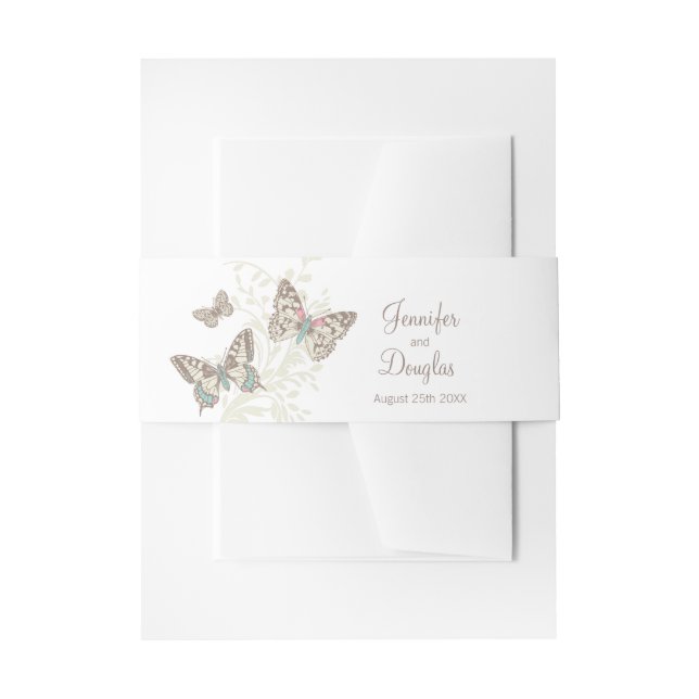 Cintas Para Invitaciones mariposas de arte de tinta boda crema marrón (Anverso Ejemplo)